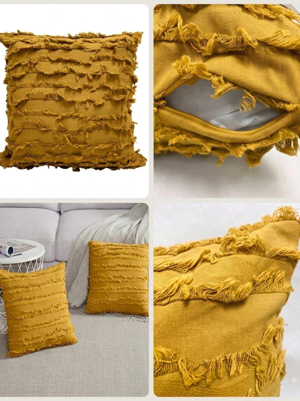 NWT FENNCO STYLES Throw Pillow Cases Mustard Yellow Knit; Set of 4, 17”x17”.